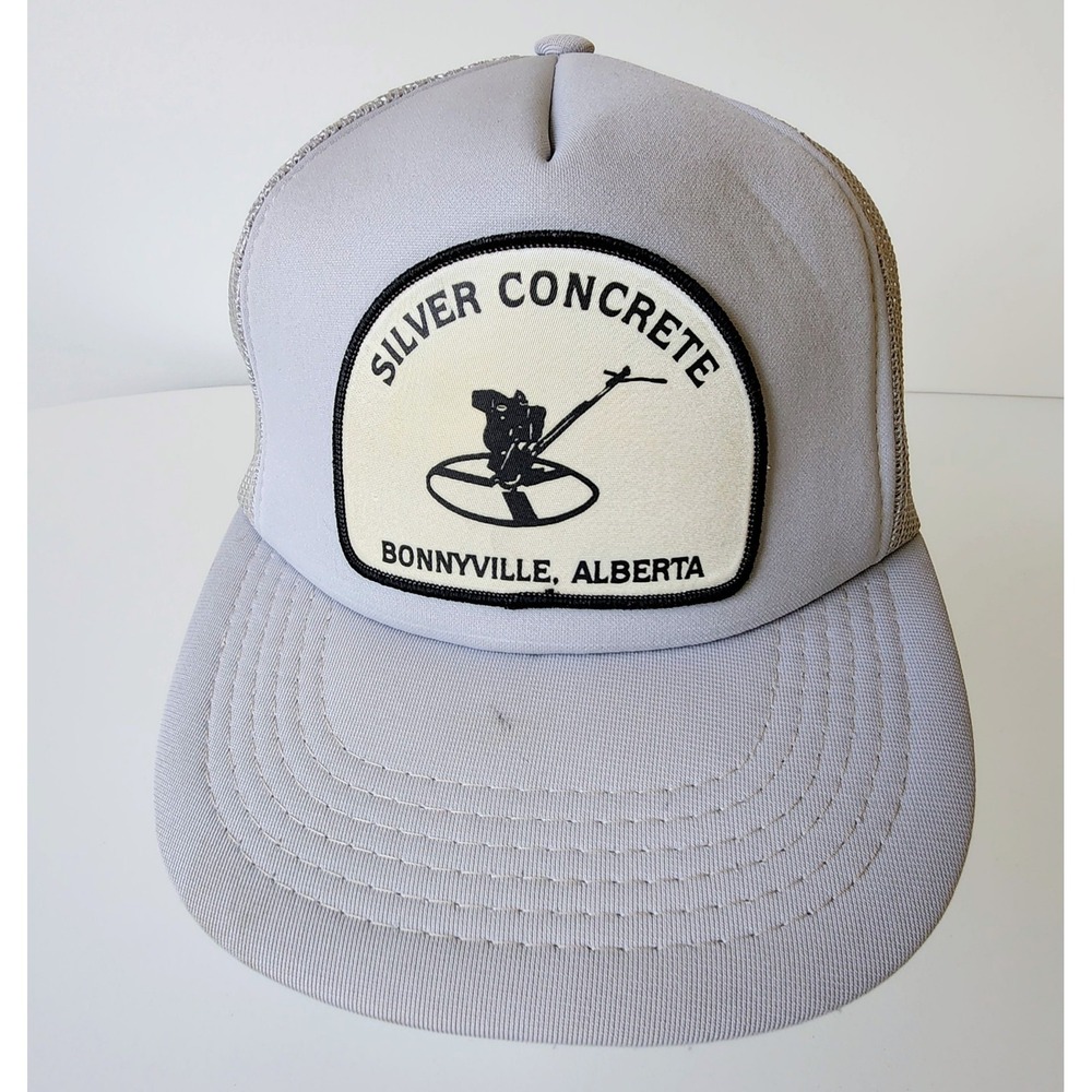 Vintage Silver Concrete Trucker Hat Cap Snapback Patch 80s Bonneville Alberta